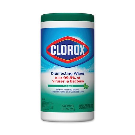CLOROX Towels & Wipes, White, Canister, Non-Woven Fiber, 75 Wipes, Fresh Scent CLO 01656